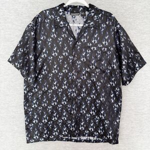 VTG ODO Button Shirt Men Large Flame Print‎ Metallic Y2K Raver Cyber Grunge Punk